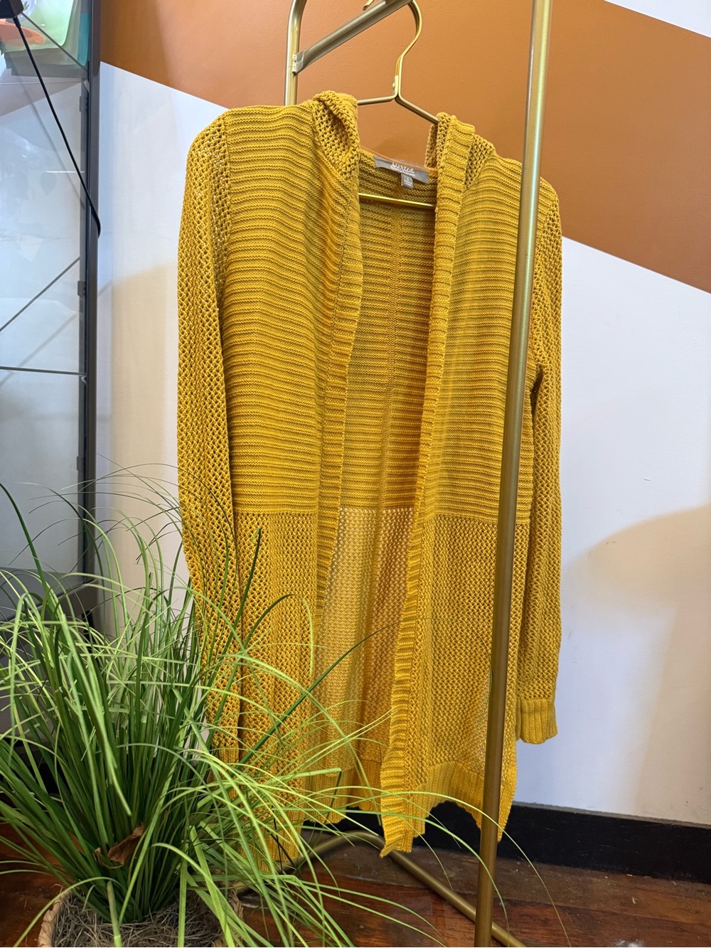 Marled Mustard Open-Front Hooded Cardigan